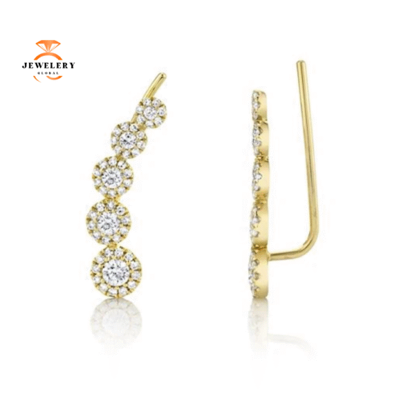 14KT GOLD 2/3 CTW DIAMOND EAR CLIMBER EARRINGS - Image 3