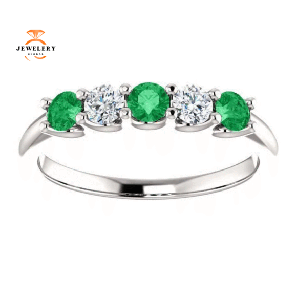 14KT GOLD 0.33 CTW EMERALD & 0.20 CTW DIAMOND 5 STONE BAND - Image 15