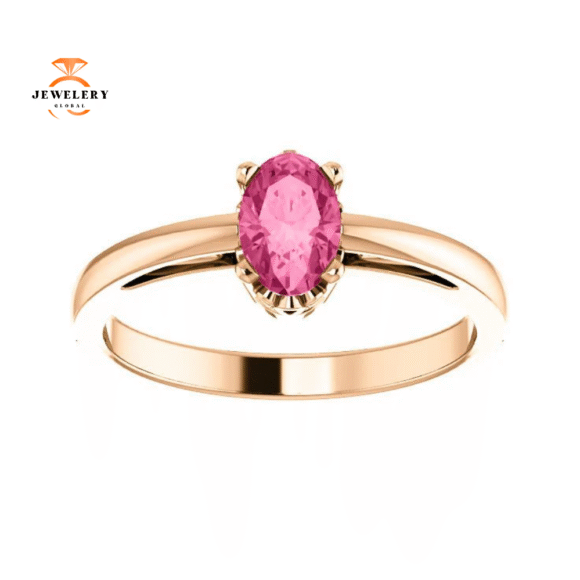 14KT GOLD 1/2 CT OVAL PINK TOURMALINE SCROLL RING - Image 3