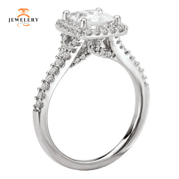 14KT 3/8 CTW DIAMOND HALO SETTING FOR 1 CT PRINCESS/CUSHION - Image 3