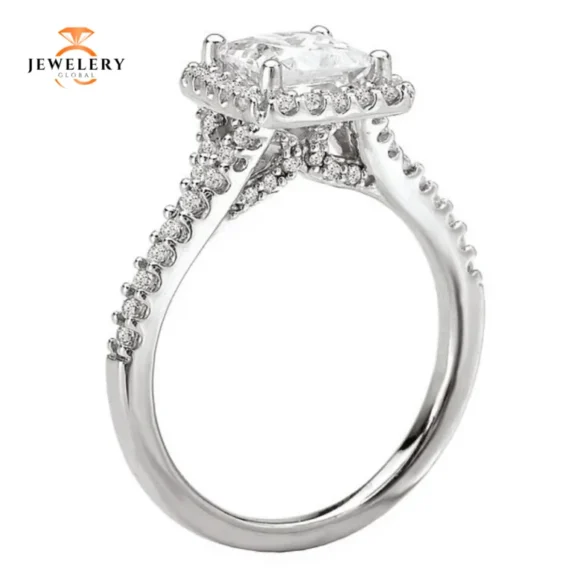 14KT 3/8 CTW DIAMOND HALO SETTING FOR 1 CT PRINCESS/CUSHION