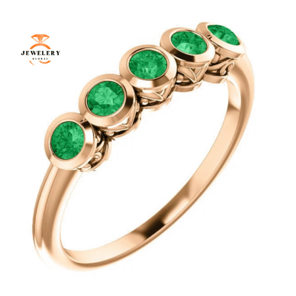 14KT Gold 3/10 CTW Round Emerald 5 Stone Ring