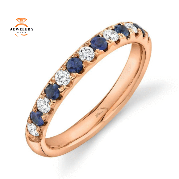 14KT GOLD 0.60 CTW ROUND SAPPHIRE & DIAMOND BAND