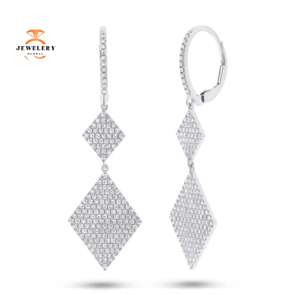 14KT Gold 0.91 CTW Double Diamond Pave Drop Earrings - Image 2