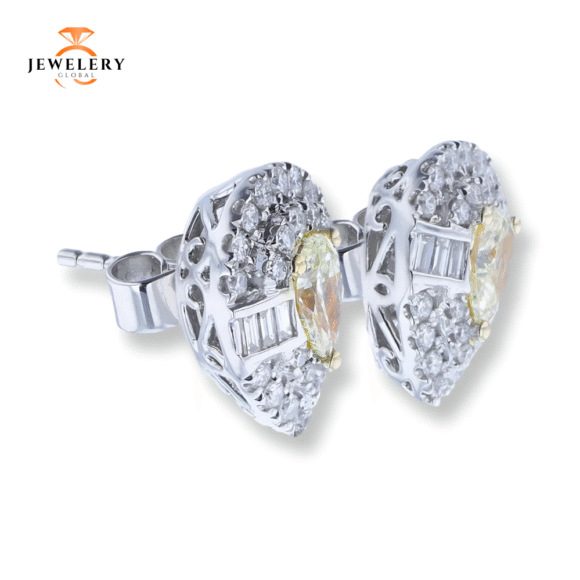 14K WHITE GOLD 0.63CTW YELLOW DIAMOND & 0.50CTW WHITE DIAMOND HALO EARRINGS - Image 2