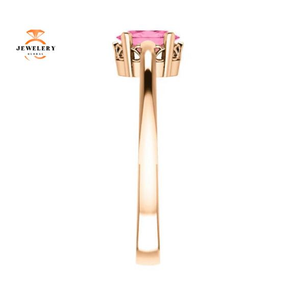 14KT GOLD 1/2 CT OVAL PINK TOURMALINE SCROLL RING - Image 4