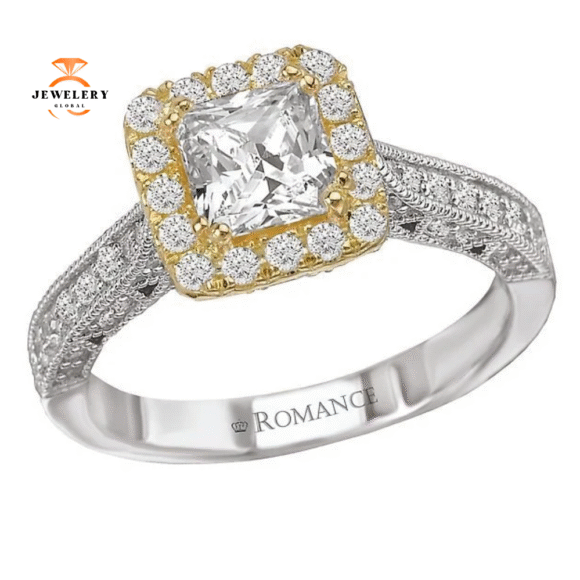 14KT Gold 1/2 CTW Diamond Square Halo Setting for 1 CT Princess - Image 5