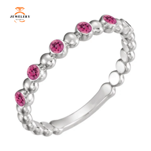 14KT GOLD 0.18 CTW PINK TOURMALINE BEADED STACKABLE RING