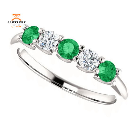 14KT GOLD 0.33 CTW EMERALD & 0.20 CTW DIAMOND 5 STONE BAND - Image 17