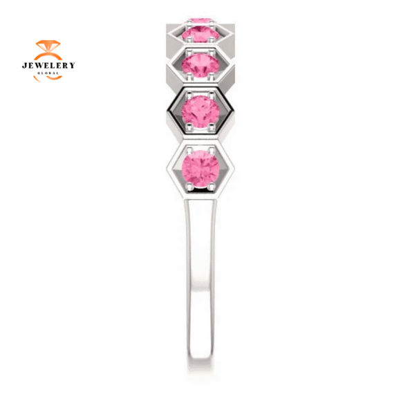 14KT GOLD 0.45 CTW PINK TOURMALINE HEXAGONAL STACKABLE RING - Image 12