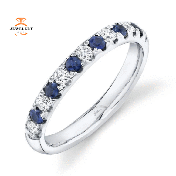 14KT GOLD 0.60 CTW ROUND SAPPHIRE & DIAMOND BAND - Image 3