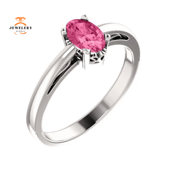 14KT GOLD 1/2 CT OVAL PINK TOURMALINE SCROLL RING - Image 5