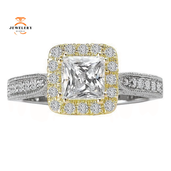 14KT Gold 1/2 CTW Diamond Square Halo Setting for 1 CT Princess - Image 6