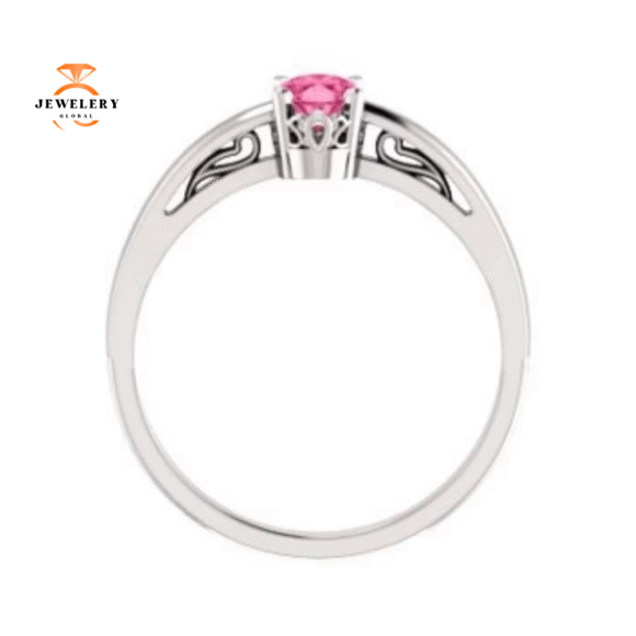 14KT GOLD 1/2 CT OVAL PINK TOURMALINE SCROLL RING - Image 6