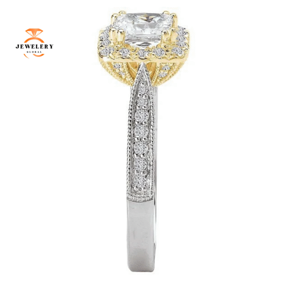 14KT Gold 1/2 CTW Diamond Square Halo Setting for 1 CT Princess - Image 7