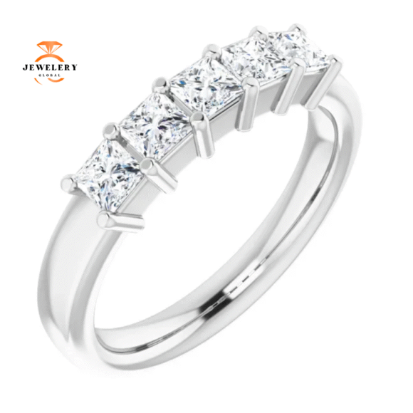 14KT Gold 3/4 CTW Princess Diamond 5 Stone Band