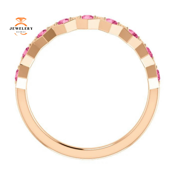14KT GOLD 0.45 CTW PINK TOURMALINE HEXAGONAL STACKABLE RING - Image 6