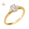 14KT GOLD 0.95 CT MOONSTONE & .06 CTW DIAMOND 3 STONE RING