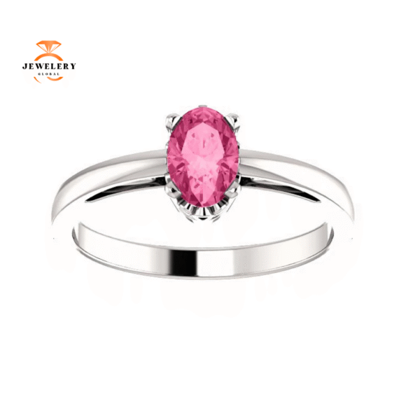 14KT GOLD 1/2 CT OVAL PINK TOURMALINE SCROLL RING - Image 7