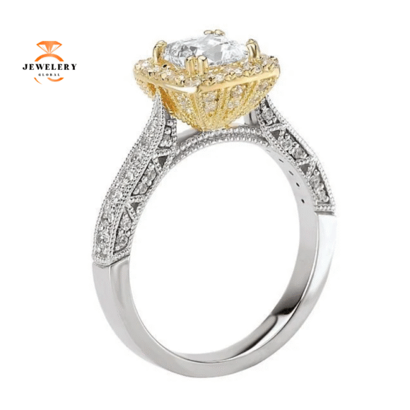 14KT Gold 1/2 CTW Diamond Square Halo Setting for 1 CT Princess - Image 8