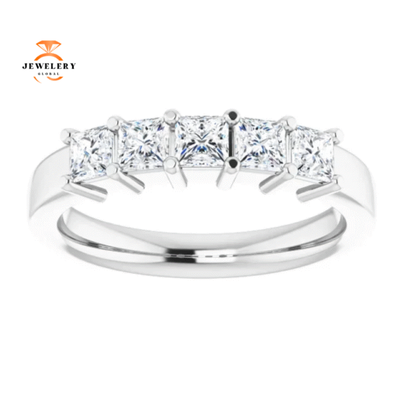 14KT Gold 3/4 CTW Princess Diamond 5 Stone Band - Image 2