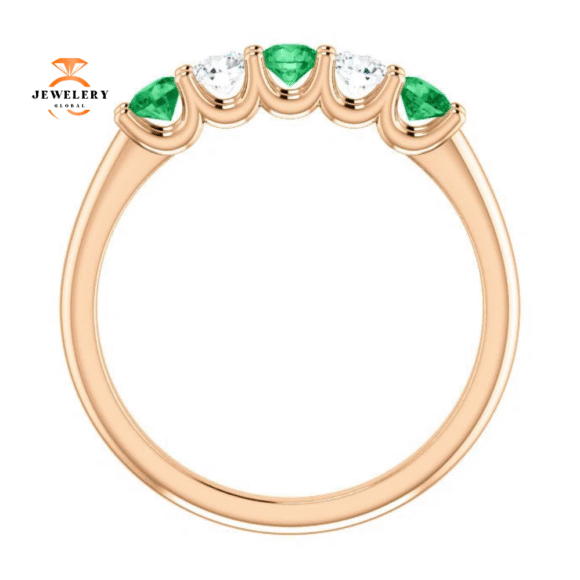 14KT GOLD 0.33 CTW EMERALD & 0.20 CTW DIAMOND 5 STONE BAND - Image 8