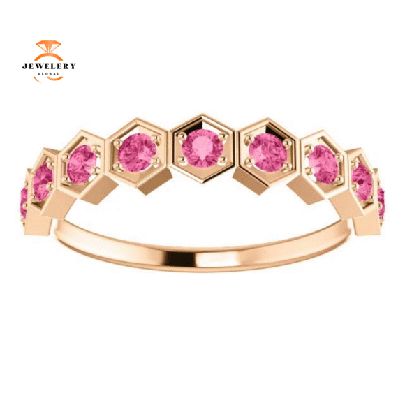 14KT GOLD 0.45 CTW PINK TOURMALINE HEXAGONAL STACKABLE RING - Image 7