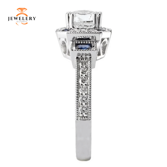 14KT 3/8 CTW SAPPHIRE & 1/4 CTW DIAMOND VINTAGE SETTING FOR 1 CT ROUND - Image 3
