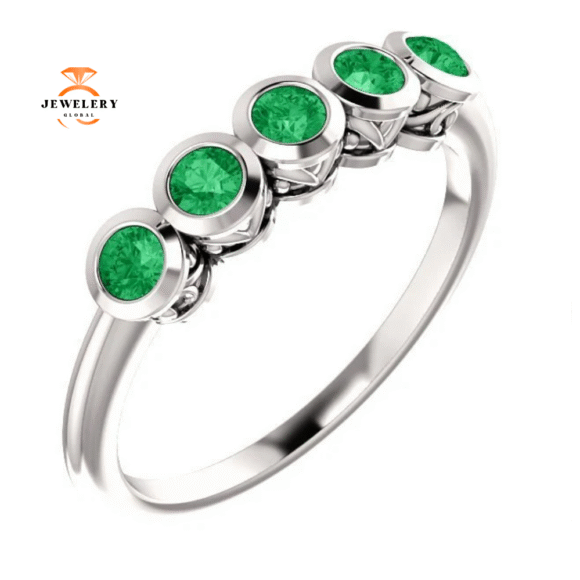 14KT Gold 3/10 CTW Round Emerald 5 Stone Ring - Image 5