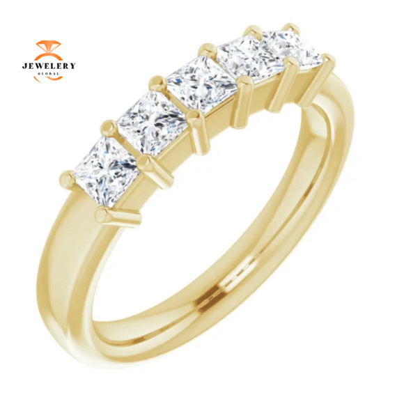 14KT Gold 3/4 CTW Princess Diamond 5 Stone Band - Image 3