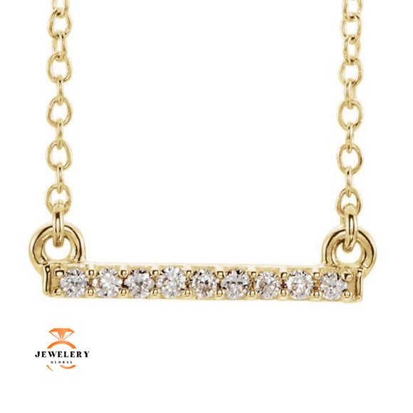 14KT GOLD 0.07 CTW PETITE DIAMOND BAR NECKLACE - Image 5