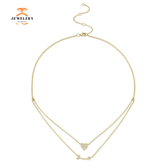 14KT GOLD 0.18CT DIAMOND PAVÉ HEART & ARROW NECKLACE