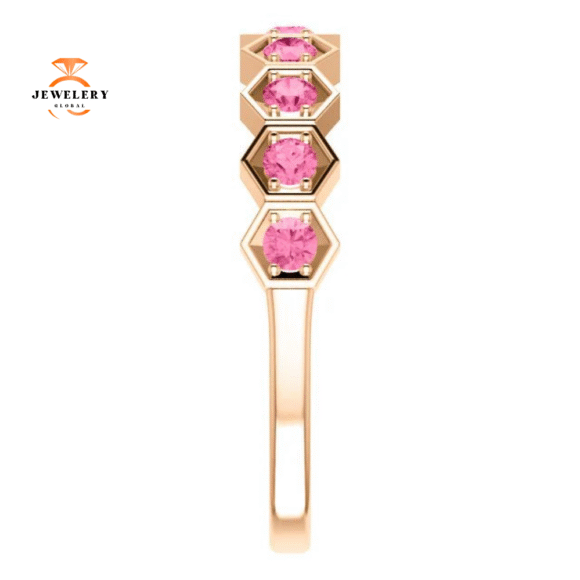 14KT GOLD 0.45 CTW PINK TOURMALINE HEXAGONAL STACKABLE RING - Image 4
