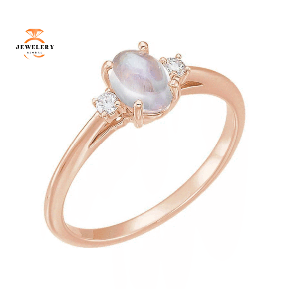 14KT GOLD 0.95 CT MOONSTONE & .06 CTW DIAMOND 3 STONE RING - Image 5