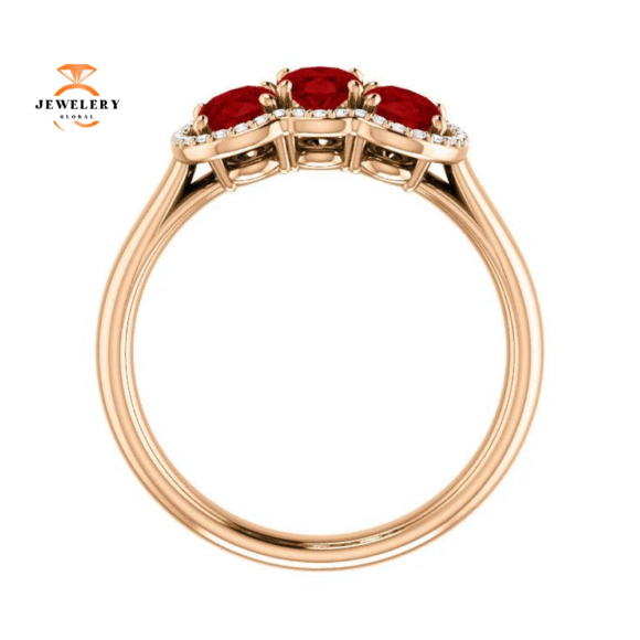 14KT GOLD 1.80 CTW RUBY & .10 CTW DIAMOND 3 STONE OVAL HALO RING - Image 13