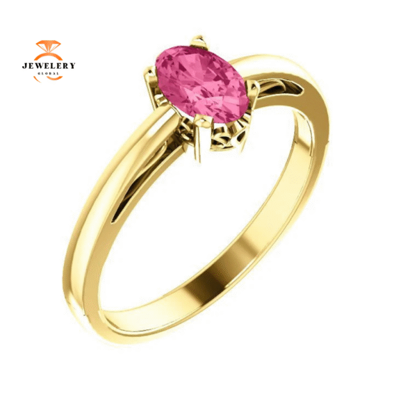 14KT GOLD 1/2 CT OVAL PINK TOURMALINE SCROLL RING - Image 9