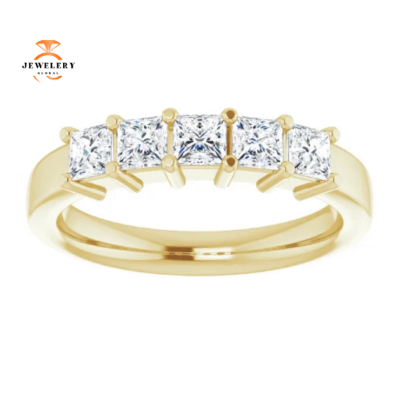 14KT Gold 3/4 CTW Princess Diamond 5 Stone Band - Image 4