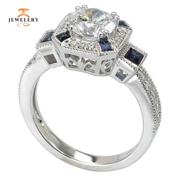 14KT 3/8 CTW SAPPHIRE & 1/4 CTW DIAMOND VINTAGE SETTING FOR 1 CT ROUND - Image 4