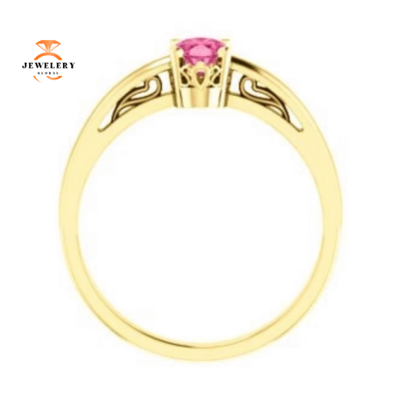 14KT GOLD 1/2 CT OVAL PINK TOURMALINE SCROLL RING - Image 10