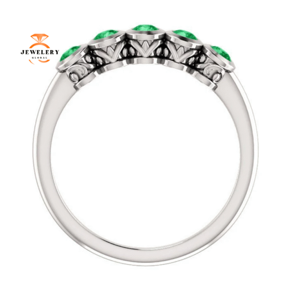 14KT Gold 3/10 CTW Round Emerald 5 Stone Ring - Image 6