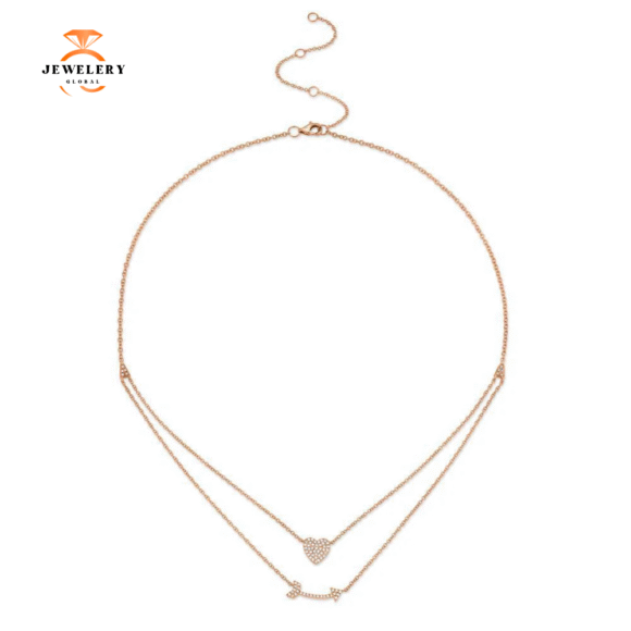 14KT GOLD 0.18CT DIAMOND PAVÉ HEART & ARROW NECKLACE - Image 2