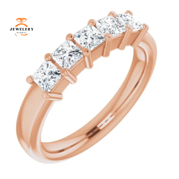 14KT Gold 3/4 CTW Princess Diamond 5 Stone Band - Image 5