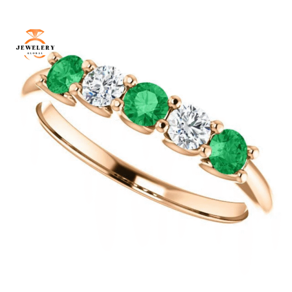 14KT GOLD 0.33 CTW EMERALD & 0.20 CTW DIAMOND 5 STONE BAND - Image 11