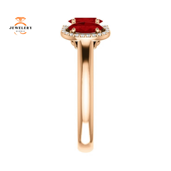 14KT GOLD 1.80 CTW RUBY & .10 CTW DIAMOND 3 STONE OVAL HALO RING - Image 15