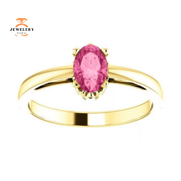 14KT GOLD 1/2 CT OVAL PINK TOURMALINE SCROLL RING - Image 11