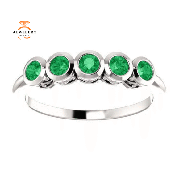 14KT Gold 3/10 CTW Round Emerald 5 Stone Ring - Image 7