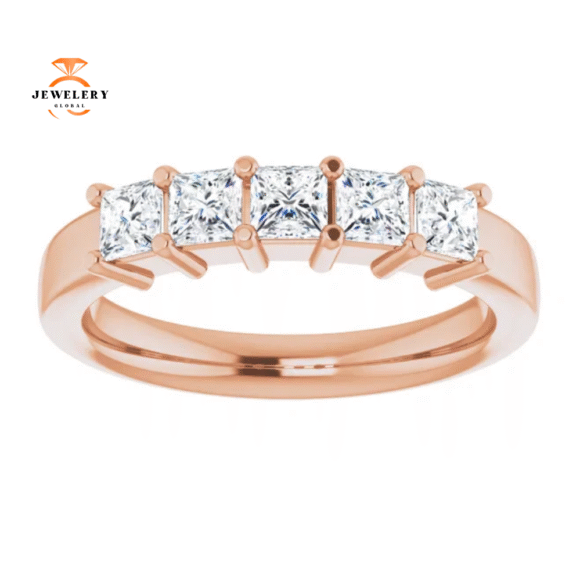 14KT Gold 3/4 CTW Princess Diamond 5 Stone Band - Image 6