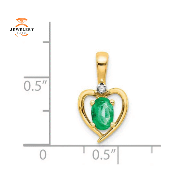 14KT GOLD DIAMOND AND EMERALD HEART PENDANT - Image 4
