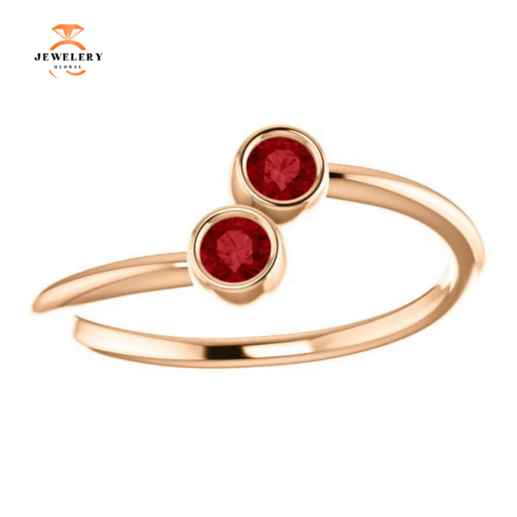 14KT GOLD .32 CTW GENUINE RUBY BEZEL-SET 2 STONE RING - Image 2