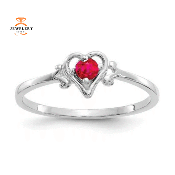 14KT GOLD ROUND RUBY BIRTHSTONE HEART RING